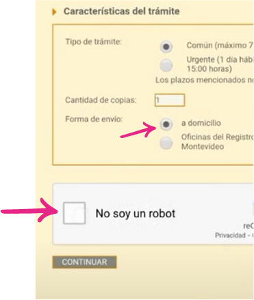 Una captura de pantalla de la página web oficial para solicitar partidas digitales