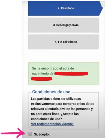 Una captura de pantalla de la página web oficial para solicitar partidas digitales