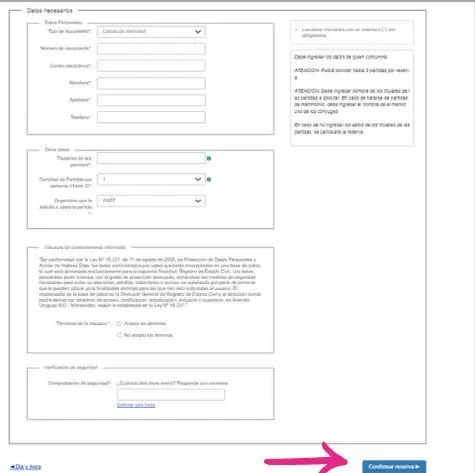 Completar datos para agendar la solicitud de partida de defunción online